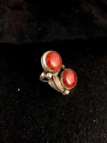 Native American Navajo Apple Coral Sponge Multi-Stone Ring | Sterling Silver | Sz 6 | 8766