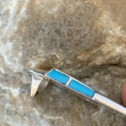 Navajo Kokopelli Stamp Turquoise Inlay Pendant | Sterling Silver | Authentic Native American Handmade | 10958 - Masha USA