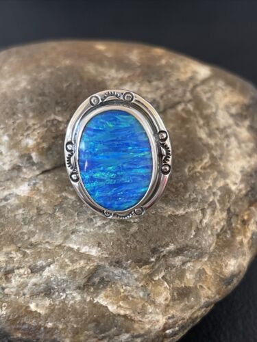 Native American Women's Navajo Blue Opal Ring | Sterling Silver | Sz 6 | 10309