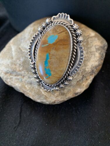 Navajo Blue Boulder Turquoise Ring | Sterling Silver | Sz 7 | Authentic Native American Handmade | 748