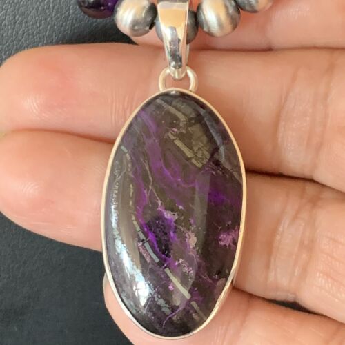 Navajo Pearls Purple Sugilite Onyx Necklace Pendant | Sterling Silver | Authentic Native American Handmade | 13392