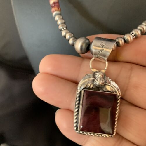 Navajo Purple Spiny Oyster Pendant | Sterling Silver | 20" Necklace | Authentic Native American Handmade | 13655