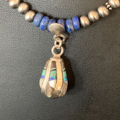 Navajo Men's Pendant | Blue Lapis Turquoise Opal Inlay | Sterling Silver Necklace | 22" | 13359