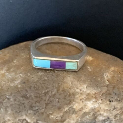 Navajo Blue Lapis Turquoise Purple Spiny Oyster Inlay Ring | Sz 7 | Authentic Native American Handmade | 11142