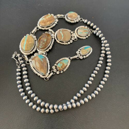Navajo Men's Lariat Necklace | Boulder Turquoise | Sterling Silver | Native American Handmade | 2222
