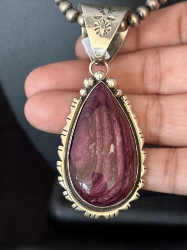Navajo Purple Spiny Oyster Pendant | Sterling Silver | 2.75" | Authentic Native American Handmade | 14508