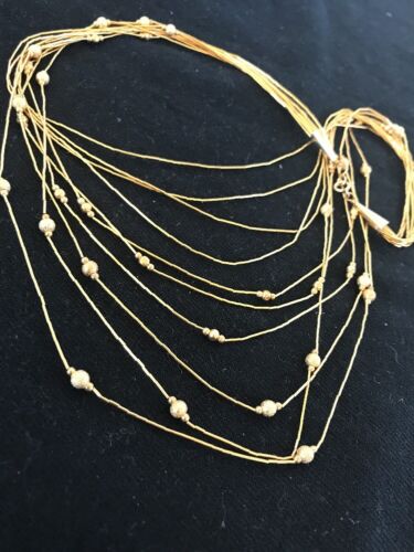 Gold Filled Beads Liquid Heishi 10 Strand Tube Necklace | Graduated | 3694