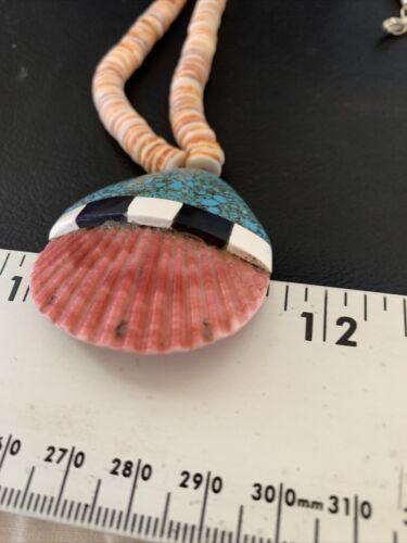 Authentic Native American Santo Domingo Shell Pendant Necklace | Spiny Oyster & Blue Turquoise | 26" | 12519