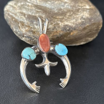 Navajo Sterling Silver Blue Turquoise Purple Spiny Oyster Naja Pendant | Authentic Native American Handmade | 14678