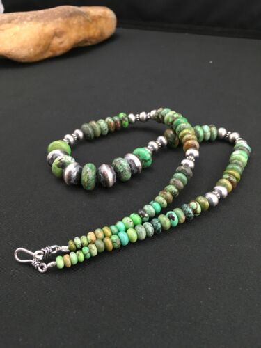Authentic Native American Navajo Sterling Silver Necklace | Graduated Turquoise | 22" | 4769