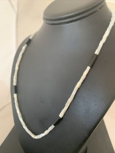 Men's Navajo Onyx & Mother of Pearl Heishi Bead Necklace | Sterling Silver | Authentic Native American Handmade | 20" | 01412