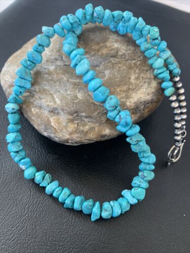 Navajo Kingman Turquoise Necklace | Sterling Silver | Authentic Native American Handmade | 18" | 1965 - Masha USA