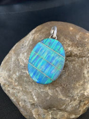 Navajo Blue Opal Inlay Pendant | Sterling Silver | Authentic Native American Handmade | 13142