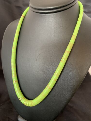 Authentic Native American Santo Domingo Green Gaspeite Necklace | Sterling Silver | 20" | 10459