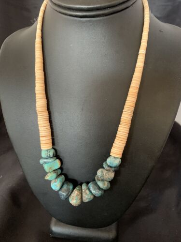 USA Handmade Shell & Turquoise Bead Pendant Necklace with Pearls | Authentic Native American | 20" | 12523