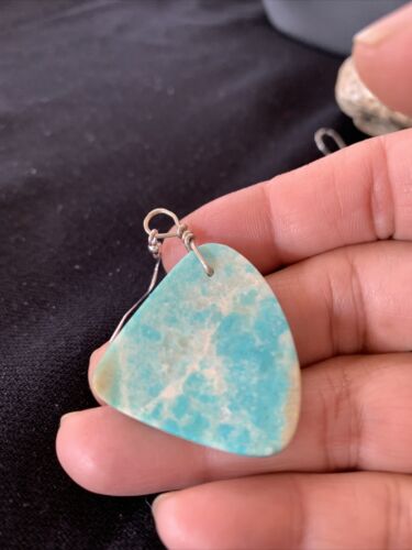 Southwestern Navajo Slab Turquoise Dangle Earrings | Sterling Silver | Authentic Native American Handmade | 1320