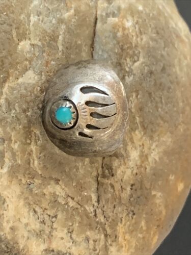 Native American Old Pawn Navajo Bear Paw Blue Turquoise Ring | Sterling Silver | Sz 6 | 2171