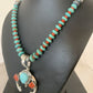 Navajo Pearl Necklace with Blue Turquoise & Coral | Sterling Silver Naja Pendant | 02062