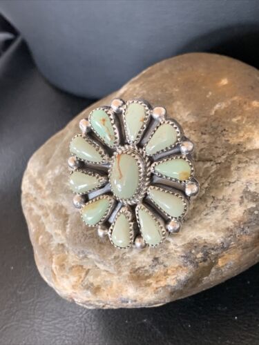 Navajo Green Turquoise Cluster Ring | Authentic Native American Sterling Silver | Multi-Stone | Sz 7.5 | 12191