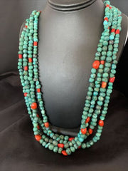 Men's Santo Domingo Blue Turquoise Coral Necklace | 4 Strand Large Bead | 34" | 13184