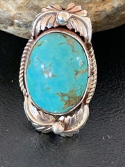 Men's Classic Navajo Blue Turquoise Ring | Sterling Silver | Sz 11 | Authentic Native American Handmade | 10447