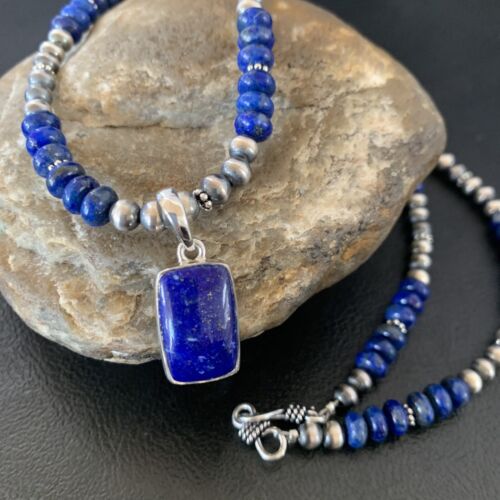 Native American Navajo Blue Lapis Pendant Necklace | Sterling Silver | Authentic Handmade | 11672