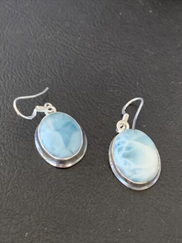 Navajo Blue Larimar Dangle Earrings | Sterling Silver Beads | Authentic Native American Handmade | 1614
