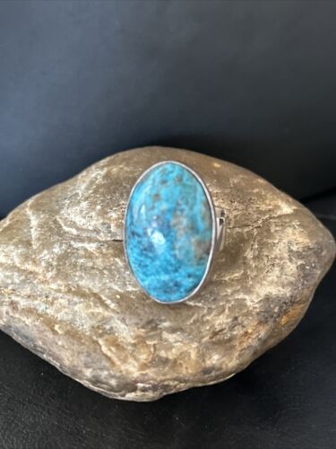 Navajo Sterling Silver Blue Kingman Turquoise Ring | Sz 10.5 | Authentic Native American Handmade | 14699