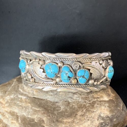 Native American Men's Blue Kingman Turquoise Cuff Bracelet | Sterling Silver | 14135