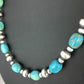 Authentic Native American | Navajo Sterling Silver Turquoise Necklace | Blue Green | 18" | 384