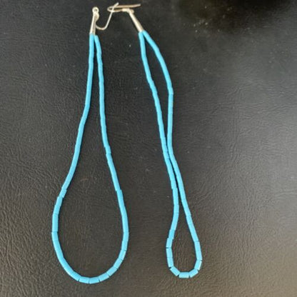 Navajo Silver Heishi Beads Turquoise Earrings | Sterling Silver | 5" | Authentic Native American Handmade | 13503