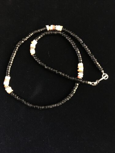 Navajo Mother of Pearl Black Onyx Spiny Necklace | Sterling Silver | 18" | Authentic Native American Handmade | 10012