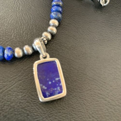 Native American Navajo Blue Lapis Pendant Necklace | Sterling Silver | Authentic Handmade | 11672