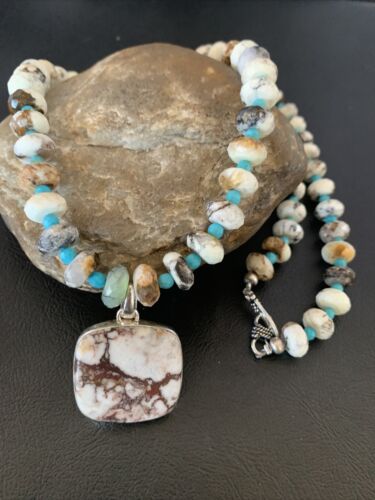 Men's Navajo Wild Horse Turquoise Pendant Necklace | Sterling Silver | Authentic Native American Handmade | 10265