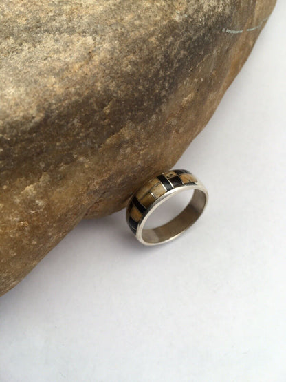 Navajo Black Onyx Jasper & Tiger's Eye Inlay Ring | Sterling Silver | Sz 12.5 | 1702
