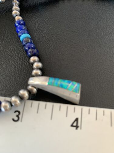 Navajo Men's Pendant | Blue Lapis Turquoise Opal Inlay | Sterling Silver Necklace | 22" | 13387
