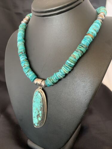 Navajo Pearls Spiderweb Beads Turquoise Necklace Pendant | Sterling Silver | Authentic Native American | Graduated | 22" | 10222