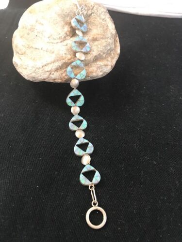 Native American Sterling Silver Opal Inlay Link Bracelet | 7" | 11588