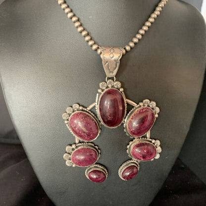 Navajo Purple Spiny Oyster Pendant Necklace | Sterling Silver Naja | Authentic Native American Handmade | 13989