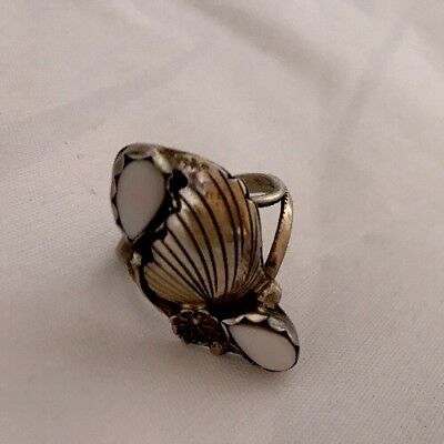 Navajo Pink Feather Mother of Pearl Multi-Stone Ring | Authentic Native American Sterling Silver | Multi-Stone | Sz 5 | 3845