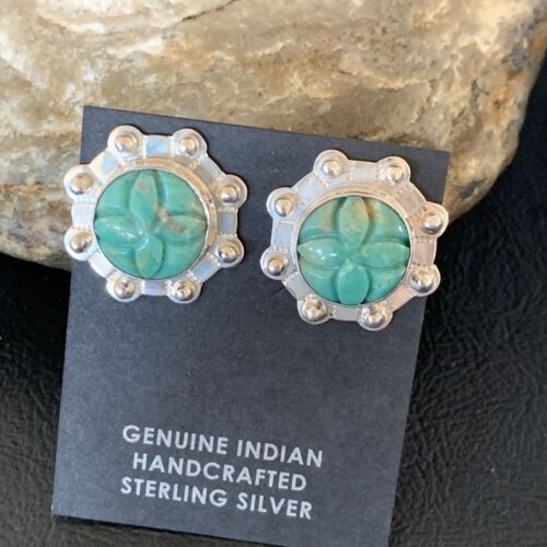 Native American Women's Green Turquoise Earrings | Sterling Silver | 13020