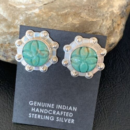 Native American Women's Green Turquoise Earrings | Sterling Silver | 13020 - Masha USA