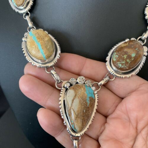 Navajo Men's Lariat Necklace | Boulder Turquoise | Sterling Silver | Native American Handmade | 2222
