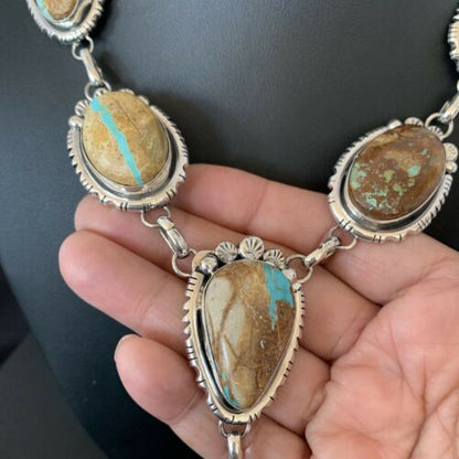 Navajo Men's Lariat Necklace | Boulder Turquoise | Sterling Silver | Native American Handmade | 2222