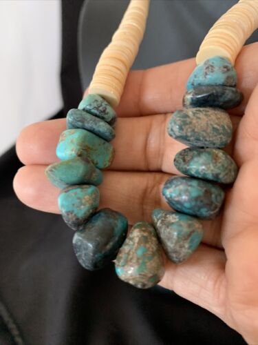 USA Handmade Shell & Turquoise Bead Pendant Necklace with Pearls | Authentic Native American | 20" | 12523
