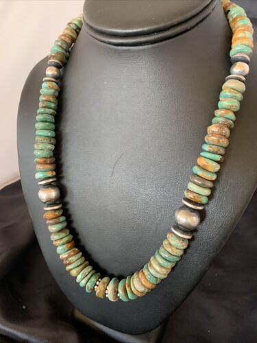 Navajo Pearls Green Turquoise Necklace | Sterling Silver | Authentic Native American | 21" | 12329