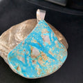 Navajo Men's Kingman Turquoise Necklace | XXL | Sterling Silver | 4" Pendant | Authentic Native American Handmade | 13984