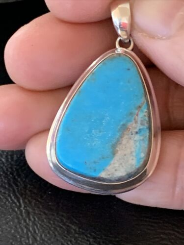 Navajo Blue Bisbee Turquoise Pendant | Sterling Silver | 1.5" | Authentic Native American Handmade | 1617