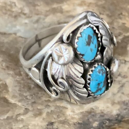 Navajo Kingman Turquoise Multi-Stone Ring | Authentic Native American Sterling Silver | Sz 11.5 | 14125 - Masha USA