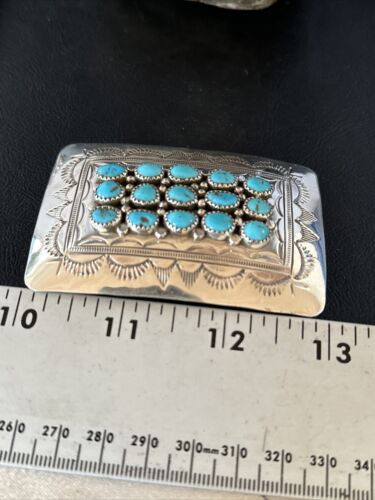 Navajo Blue Kingman Turquoise Concho Belt Buckle | Sterling Silver | Authentic Native American Handmade | 14795